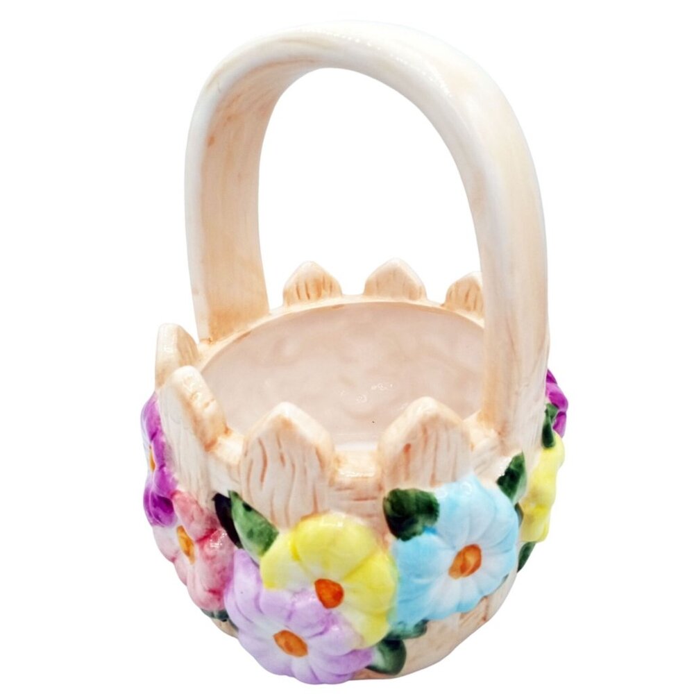 Ceramic Flower Basket Teleflora Hand Painted 10" Spring Decor Easter Vintage